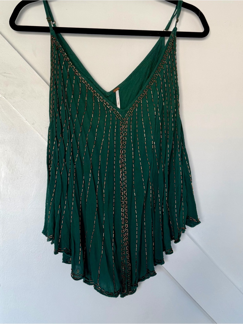 Free People Emerald Green Beaded V-Neck Camisole - Picture 3 of 4